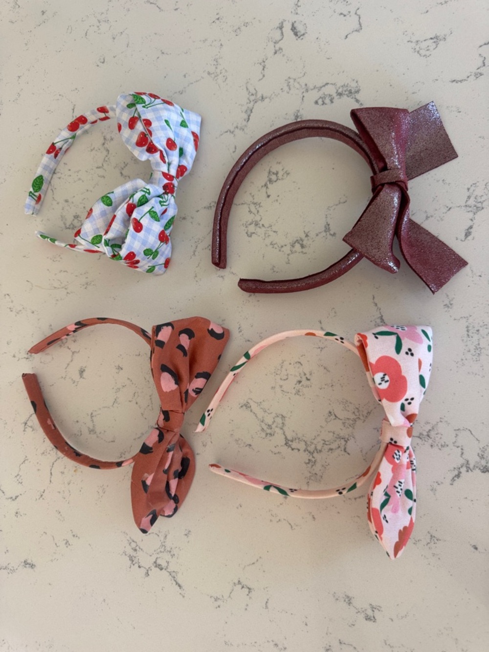 Kids Floral & Bow Headband Set - Pink, Rust, Maroon, White Cherry